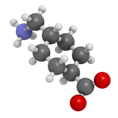 Tranexamic acid antifibrinolytic drug molecule. Prevents excessive bleeding, e.g. during surgery.