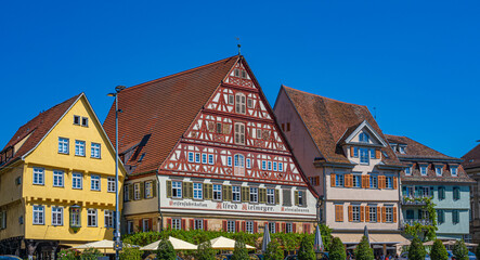 Half-timbered houses (Kielmeyer House) at the market place in Esslingen am Neckar. Baden-Württemberg, Germany, Europe