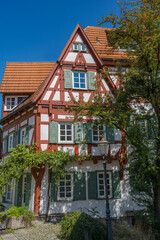 Fototapeta na wymiar Multistorey half timbered building in the historic part of esslingen. Baden Wuerttemberg, Germany, Europe