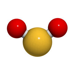Sulfur dioxide (sulphur dioxide, SO2) gas, molecular model.
