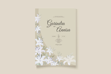  Wedding invitation card template set with beautiful  floral leaves Premium Vector