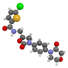 Rivaroxaban anticoagulant drug, chemical structure.