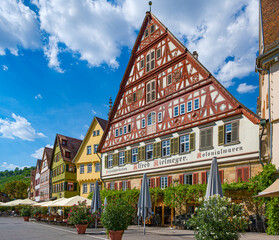 Half-timbered houses (Kielmeyer House) at the market place in Esslingen am Neckar....