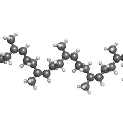 Natural rubber (cis-1,4-polyisoprene), chemical structure - linear fragment (detail). Used to manufacture surgeons' gloves, condoms, boots, car tires, etc.