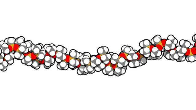 Silicone Oil (Polydimethylsiloxane, PDMS) Silicone Polymer, Chemical Structure - Linear Fragment (detail). 