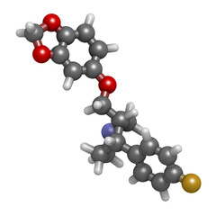 Paroxetine antidepressant drug (SSRI class), chemical structure.