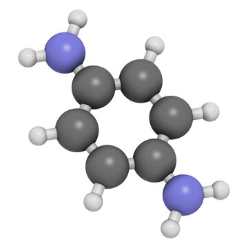 p-Phenylenediamine (PPD) hair dye molecule. Also precursor in polymer synthesis. Known contact allergen, possibly carcinogenic.