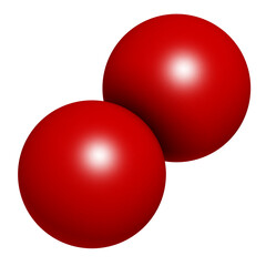 Elemental oxygen (O2), molecular model. 3D rendering.