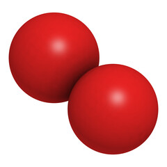 Elemental oxygen (O2), molecular model.