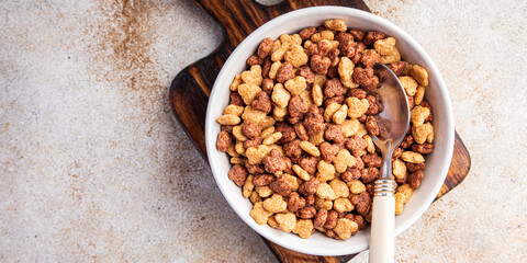 cornflakes quick breakfast healthy meal food snack diet on the table copy space food background rustic top view