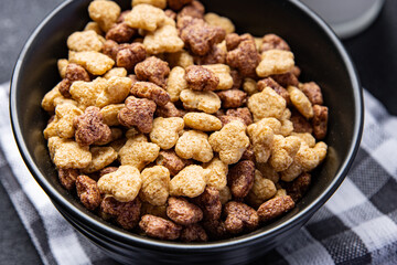 cornflakes quick breakfast healthy meal food snack diet on the table copy space food background rustic top view