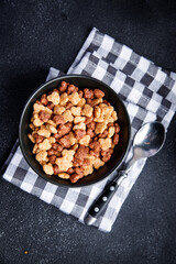 cornflakes quick breakfast healthy meal food snack diet on the table copy space food background rustic top view