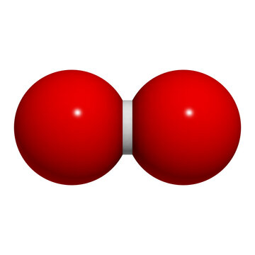 Elemental oxygen (O2), molecular model.