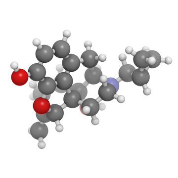 Nalmefene alcoholism treatment drug, molecular model.