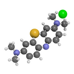 Methylene blue (methylthionium chloride) dye molecule.