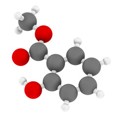 Methyl salicylate (wintergreen oil) molecule. Acts as rubefacient. Used as flavoring agent and fragrance.