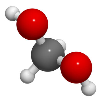 Methylene glycol (methanediol, formaldehyde monohydrate) molecule. Formed upon dissolving formaldehyde in water.