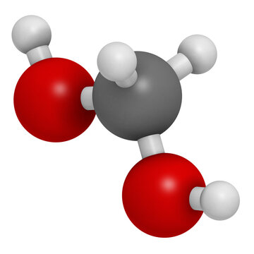 Methylene glycol (methanediol, formaldehyde monohydrate) molecule. Formed upon dissolving formaldehyde in water.