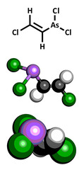 Lewisite chemical weapon molecule. 3D rendering.
