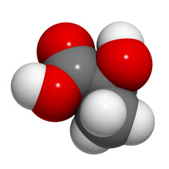 Lactic acid (milk acid, L-lactic acid) molecule, chemical structure.