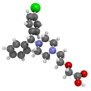 Cetirizine (levocetirizine) antihistamine drug, chemical structure.