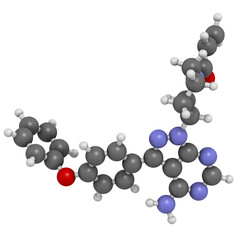 Ibrutinib cancer drug molecule. Used in treatment of mantle cell lymphoma and chronic lymphocytic leukemia (CLL).