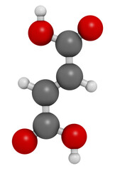 Fumaric acid molecule. Found in bolete mushrooms, lichen and iceland moss and used as food additive. 3D rendering.
