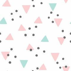 Cute seamless pattern with scattered triangles and dots. Girly vector illustration. - 533491035