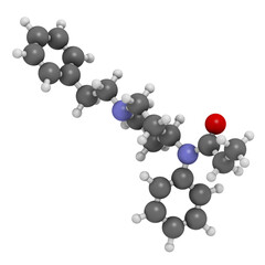 Fentanyl (fentanil) opioid analgesic drug, chemical structure.
