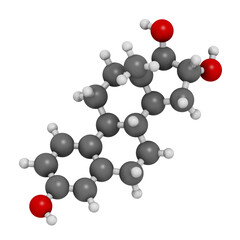Estriol (oestriol) human estrogen hormone molecule. 3D rendering.
