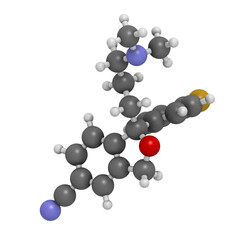Escitalopram antidepressant drug (SSRI class), chemical structure.