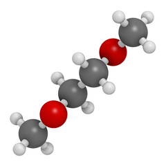 Dimethoxyethane (glyme, DME, dimethylene glycol) chemical solvent molecule.
