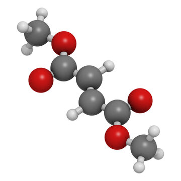 Dimethyl fumarate (DMF) multiple sclerosis and psoriasis drug, molecular model.