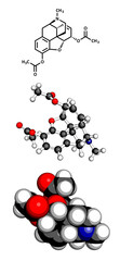 heroin (diacetylmorphine) narcotic drug, molecular model.