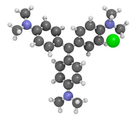 Crystal (gentian) violet molecule. Dye used in Gram staining of bacteria. 3D rendering.
