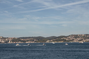 View of boats on Bosphorus is Istanbul.