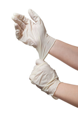 Hands in medical gloves