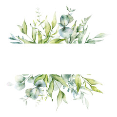 Eucalyptus Frame Watercolor, Floral Frame, Greenery Frame, Floral Arrangement, Green Leaves Composition