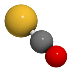 Carbonylsulfide (COS) molecule. Foul smelling gas, naturally present in the atmosphere and in cheese, cabbage, etc.