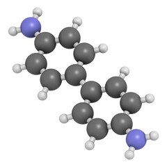 Benzidine (4,4'-diaminobiphenyl) chemical. Highly carcinogenic. Used in production of dyes.