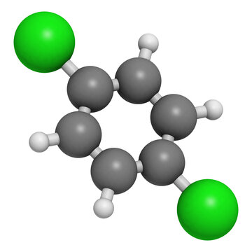 1,4-dichlorobenzene (p-DCB, para-dichlorobenzene) mothball molecule, chemical structure.