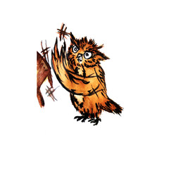 Obraz premium Aggressive owl flipping the table. Emotion meme sticker. Traditional drawing on paper.