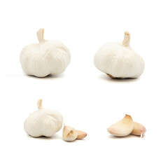 Garlic collection on white background