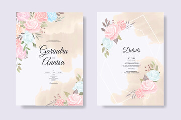 Fototapeta na wymiar romantic wedding invitation card with beautiful floral and leaves template Premium Vector