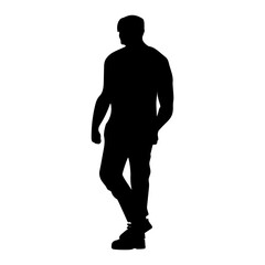 Silhouette of a man, athletic build. Vector stock illustration eps 10. Black and white drawing.