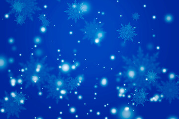 Fototapeta na wymiar Winter snowfall on light blue background. Cold winter Christmas and New Year background.