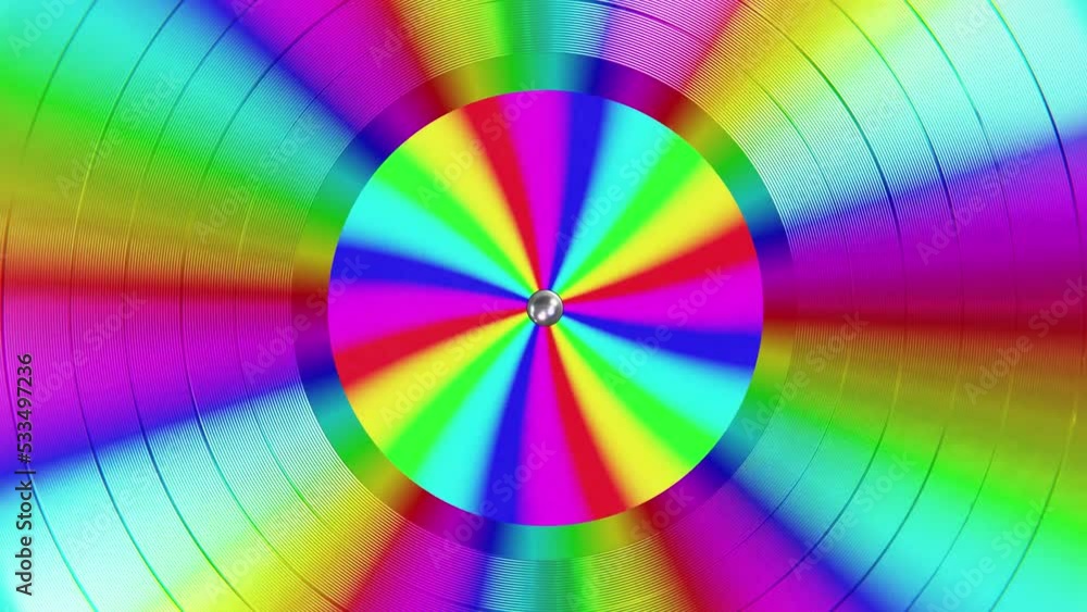 Aufkleber realistic seamless looping 3d animation of the single colorful rainbow gradient spinning vinyl recor