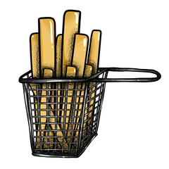 Basket or French fries delicious fast food sticker isolated colorful cartoon art png