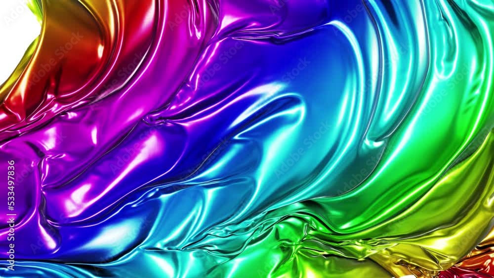 Aufkleber realistic slow motion 3d animation of the colorful rainbow gradient metallic material cloth as fly a