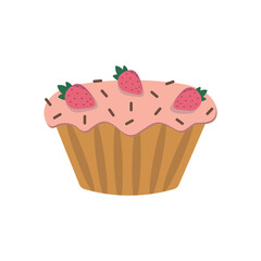 sweet food vector cupcake with strawberries isolated